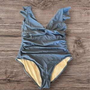 Swimsuit One Piece Blue Tummy Control Bathing suit Women’s swimsuit Ruffle